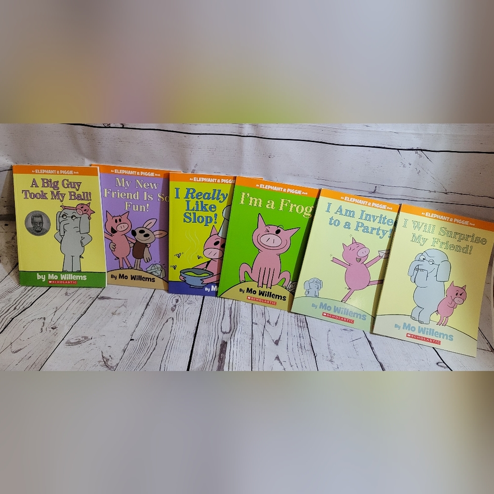 6 Elephant & Piggie Books + The Pigeon needs a bath book.